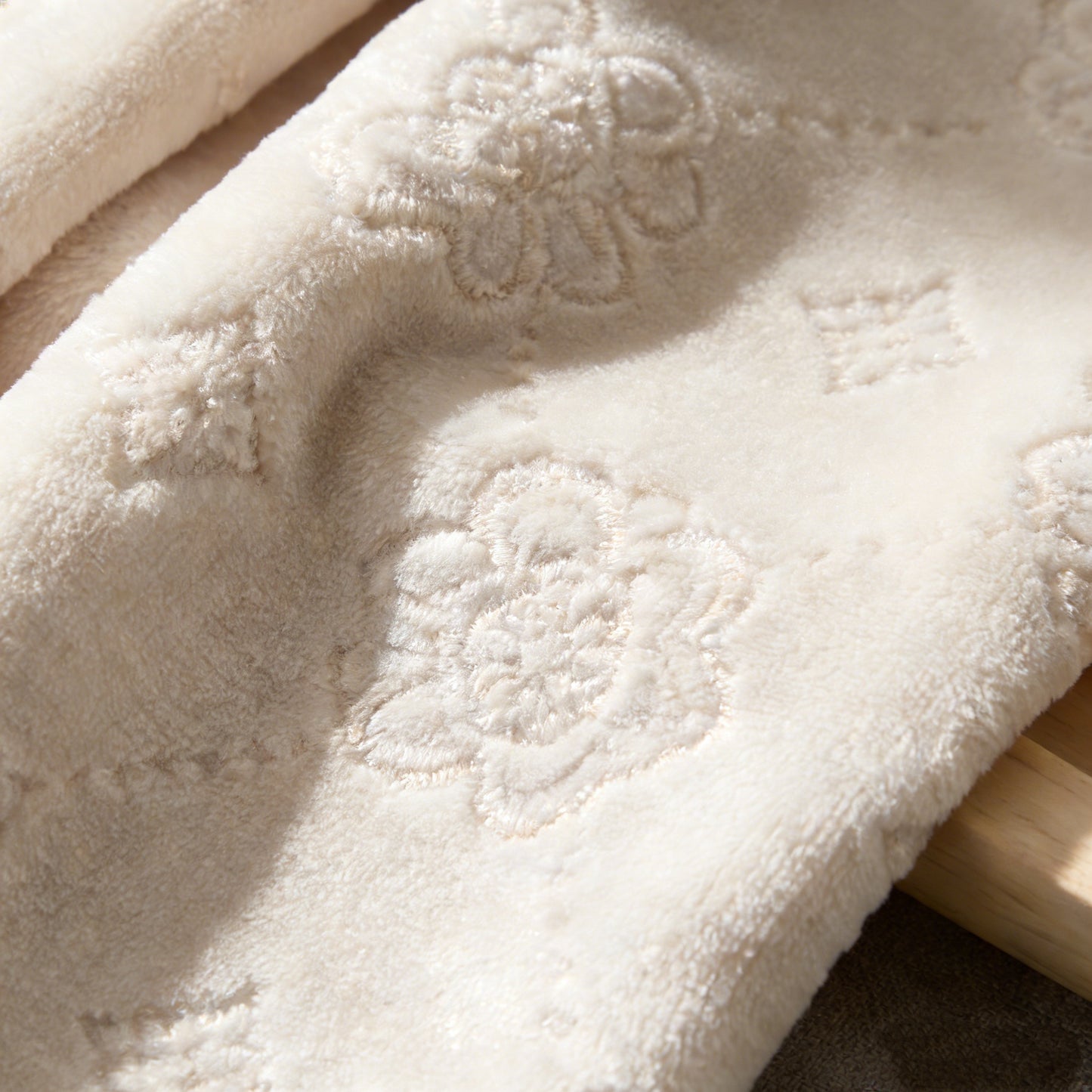 Cream Apricot Soft Flannel with Floral Embroidery