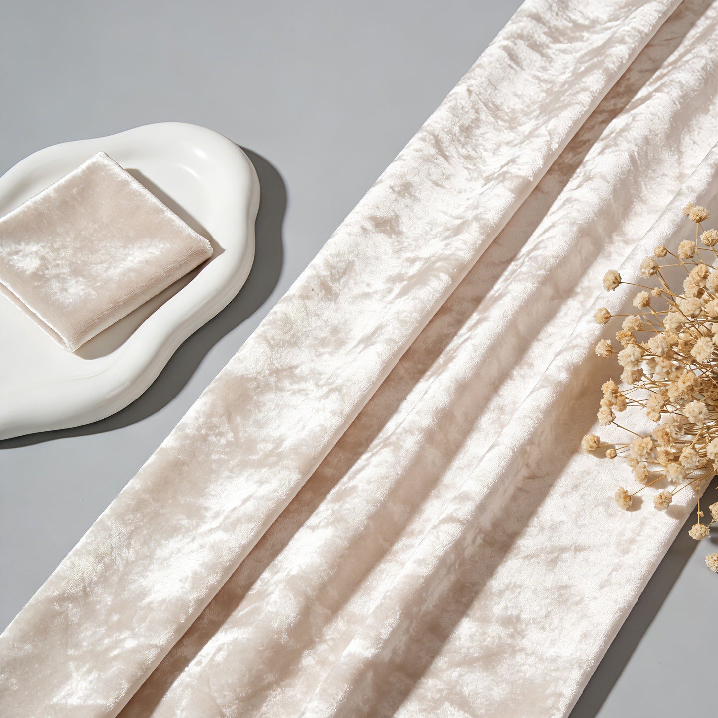 Cream Apricot Crinkled Silk Velvet Fabric