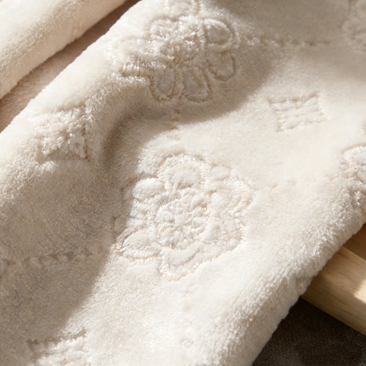 Cream Apricot Soft Flannel with Floral Embroidery