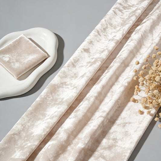 Cream Apricot Crinkled Silk Velvet Fabric